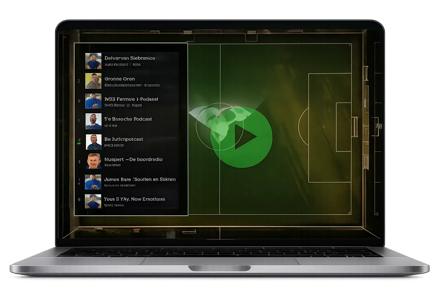 Macbook con futbol y podcasts en pantalla 69de3c1cd2651